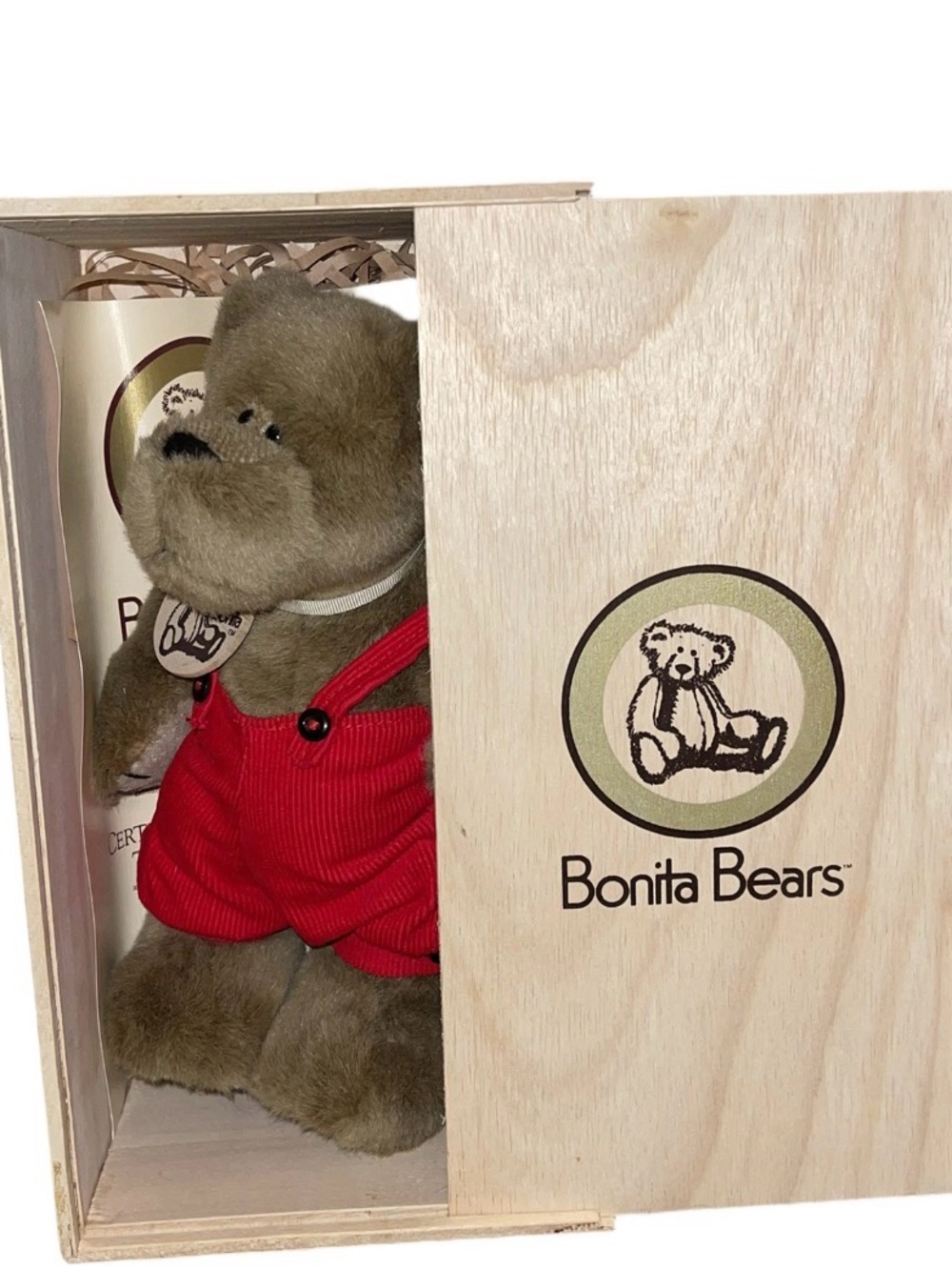 Vintage Bonita Bears Plush Bear in Red Overalls “Beever”
